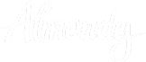 The Almondy logo features white script text that elegantly reads "Almondy" on a transparent background.
