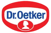The Dr. Oetker logo features blue Dr Oetker text on a white background, surrounded by a red oval border with a white silhouette of a woman’s head at the bottom.