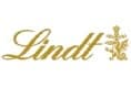 Lindt logo in gold cursive lettering with a decorative emblem on the right side on a white background.