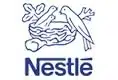 Nestlé logo featuring a bird feeding two chicks in a nest, with the word Nestlé written below in blue.
